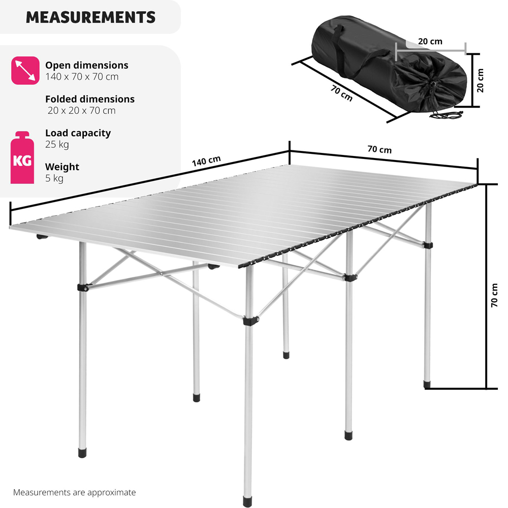 tectake Grey Foldable Camping Table with Transport Bag Image 9
