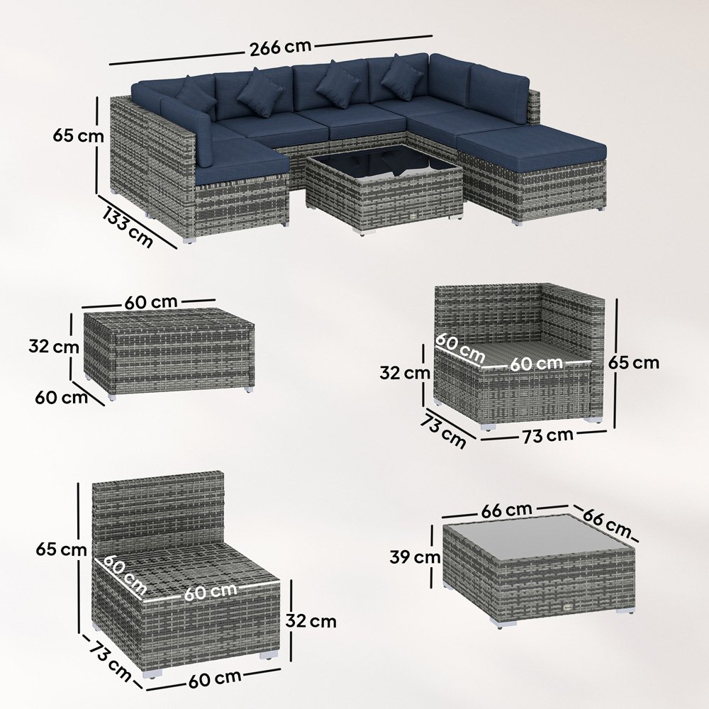 Outsunny 6 Seater Dark Blue Rattan Patio Corner Sofa Set Image 9
