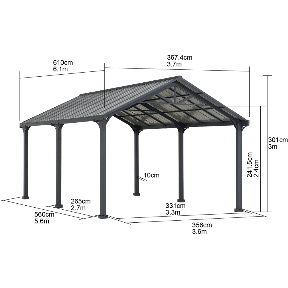 Sunjoy Eiger 3.67 x 6.1m Black Carport Image 7