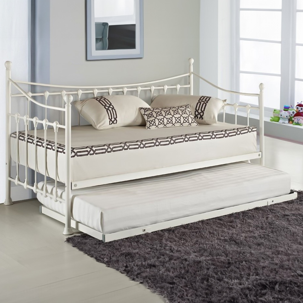 Portland Single White Metal Day Bed with Trundle and 2 Mattress Image 1