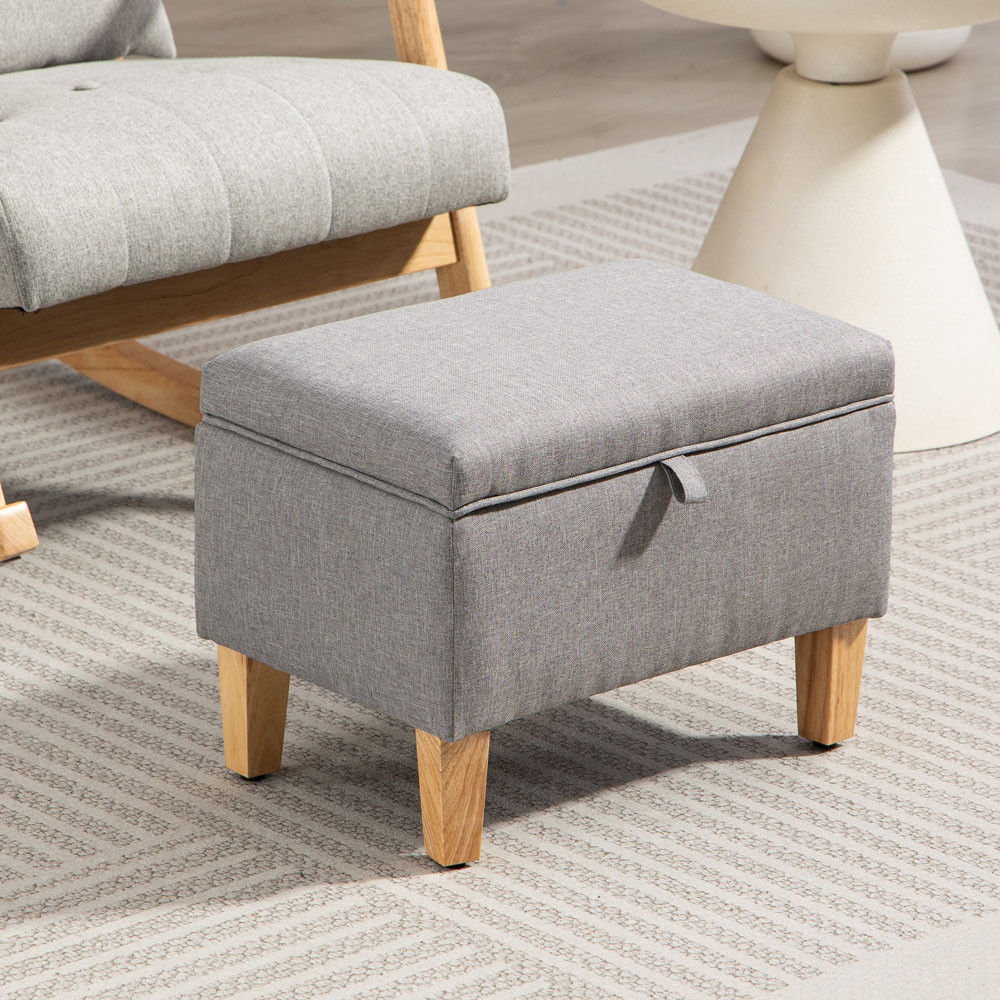 HOMCOM Light Grey Linen Fabric Ottoman Storage Box Image 4