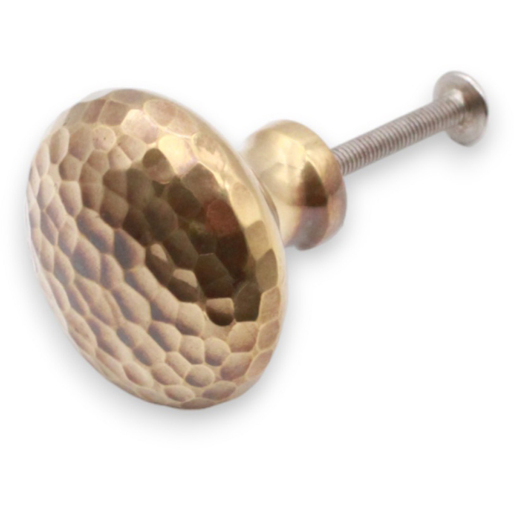 Spira Brass Hammered Mushroom Aged Brass Cupboard Knob 38mm Image 3