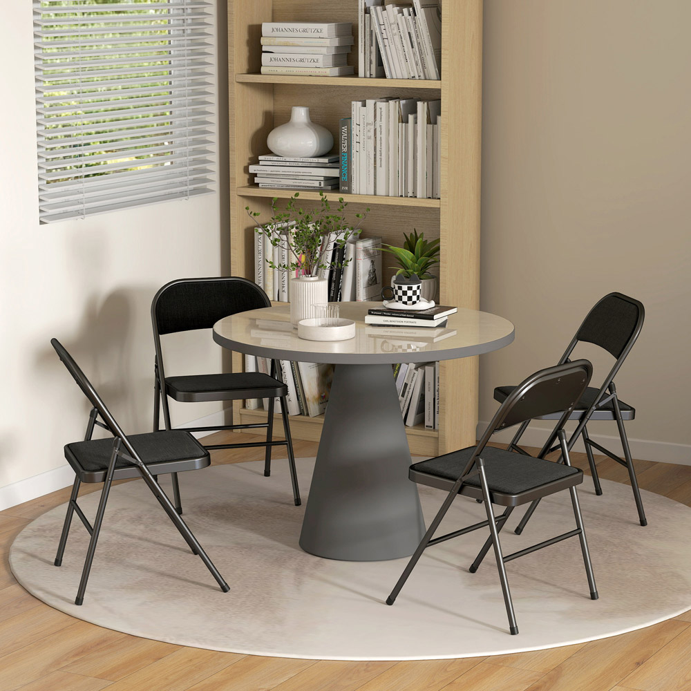 HOMCOM Set of 4 Black Linen Look Foldable Padded Chair with Cushioned Seat Image 4