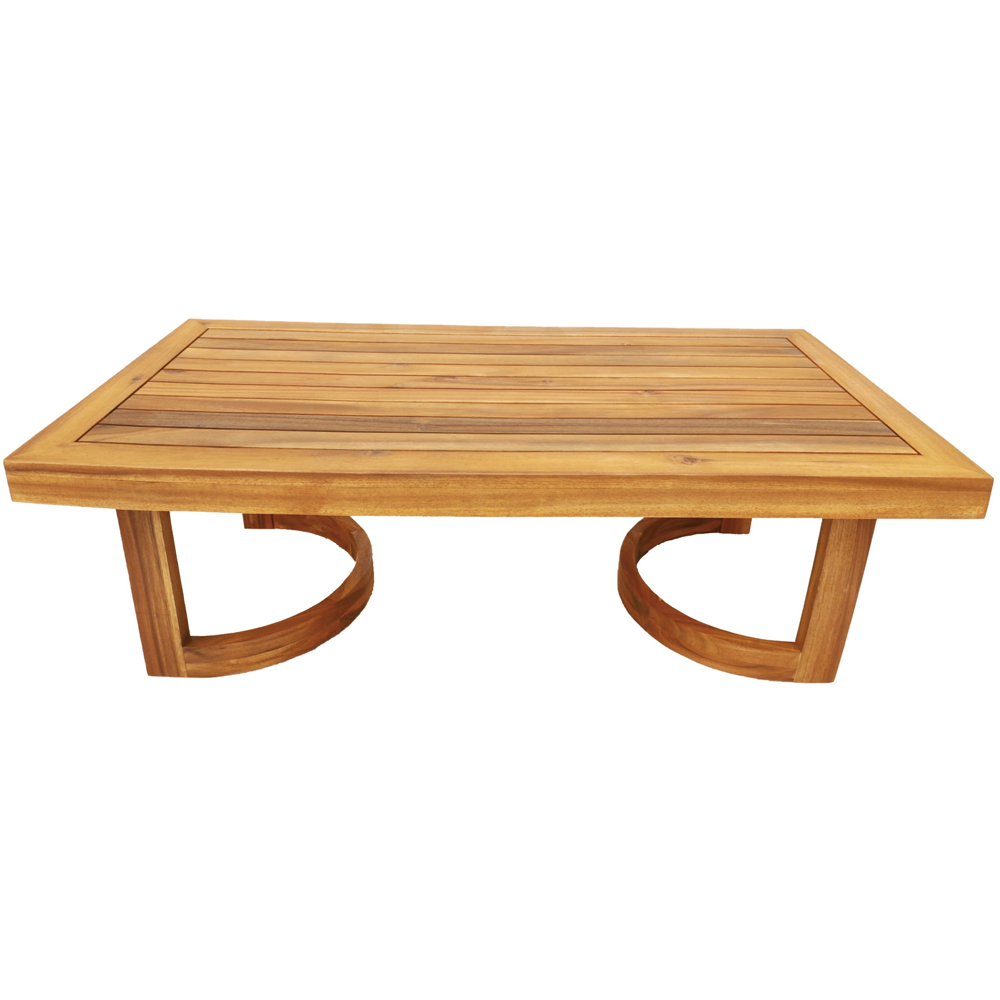 Direct Wicker Teak Finish Curved Design Acacia Wood Outdoor Coffee Table Image 2