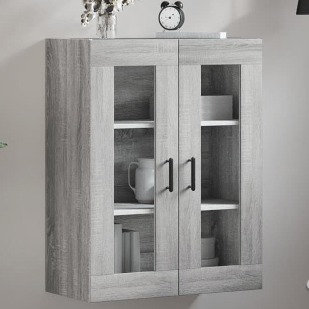 vidaXL 2 Glass Door Grey Sonoma Wall Mounted Cabinet Image 1