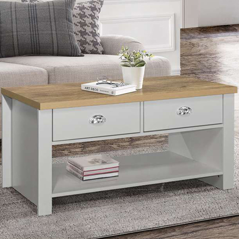 Highgate 2 Drawer Grey and Oak Coffee Table Image 1