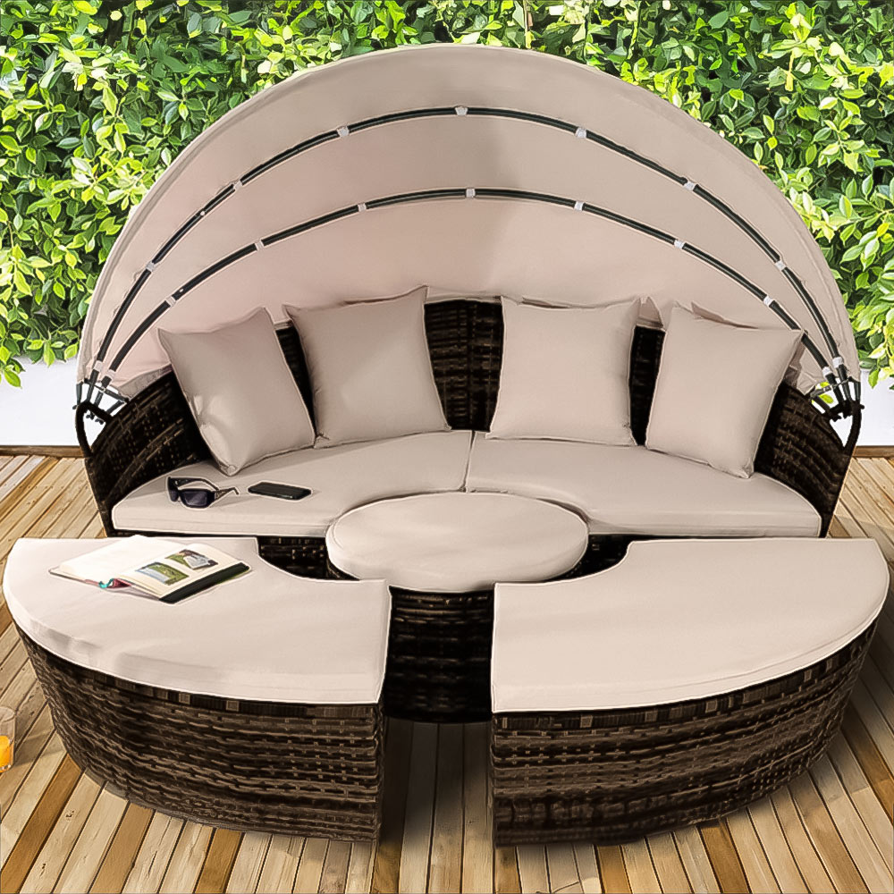 Brooklyn Luxury 8 Seater Brown Rattan Sun Lounger Sofa Set with Canopy  210cm Image 1