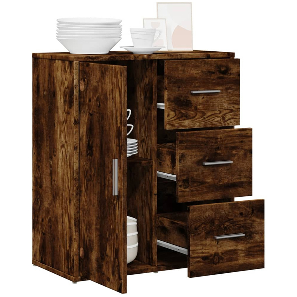 vidaXL Single Door 3 Drawer Smoked Oak Sideboard Image 4