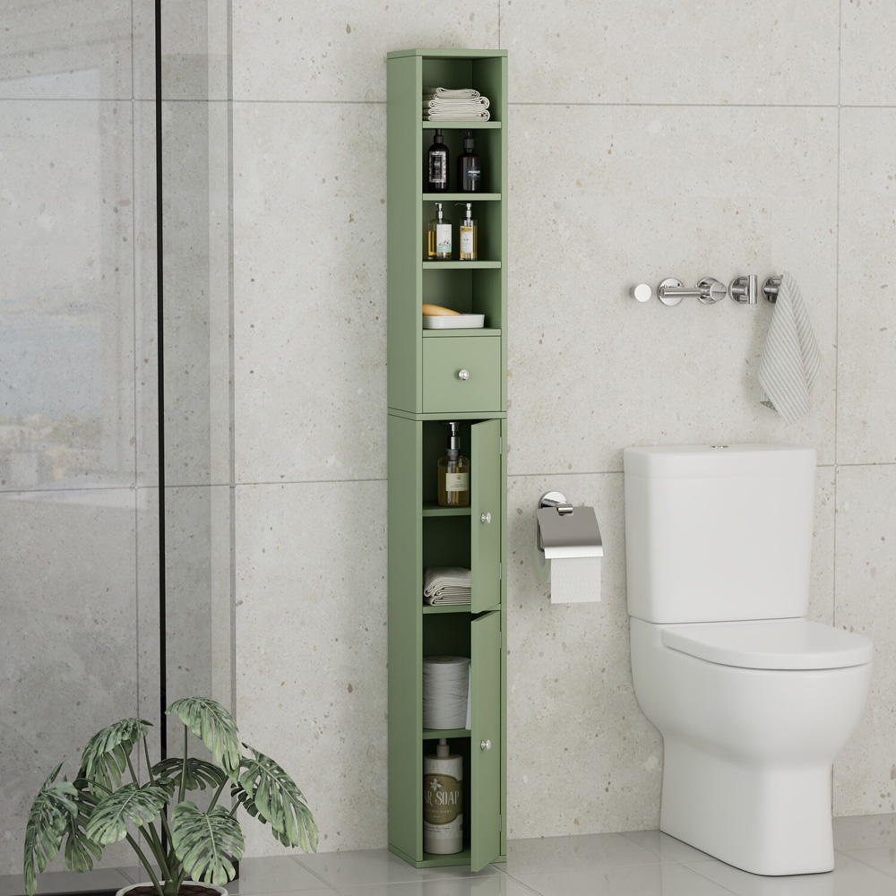 Mayfair Tall Bathroom Storage Cabinet Sage Image 5