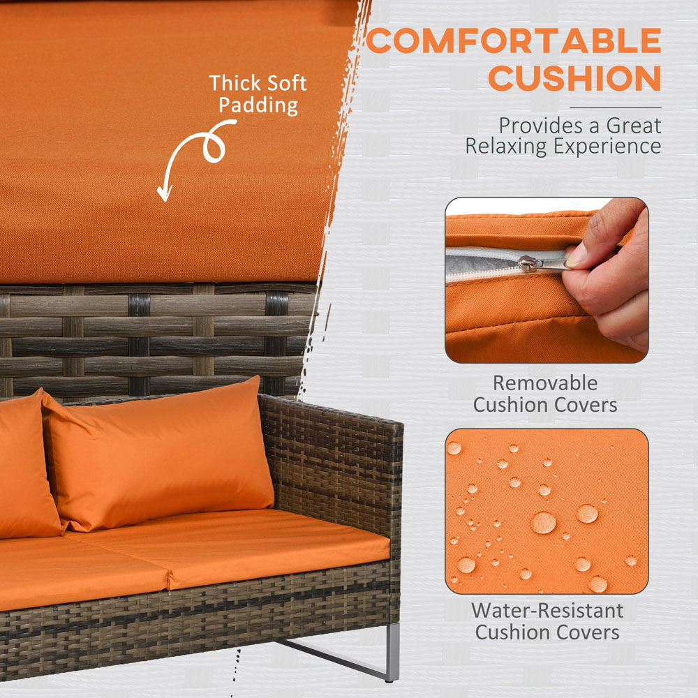 Outsunny 4 Seater Orange Cushion Rattan Garden Lounge Set with Storage Table Image 5