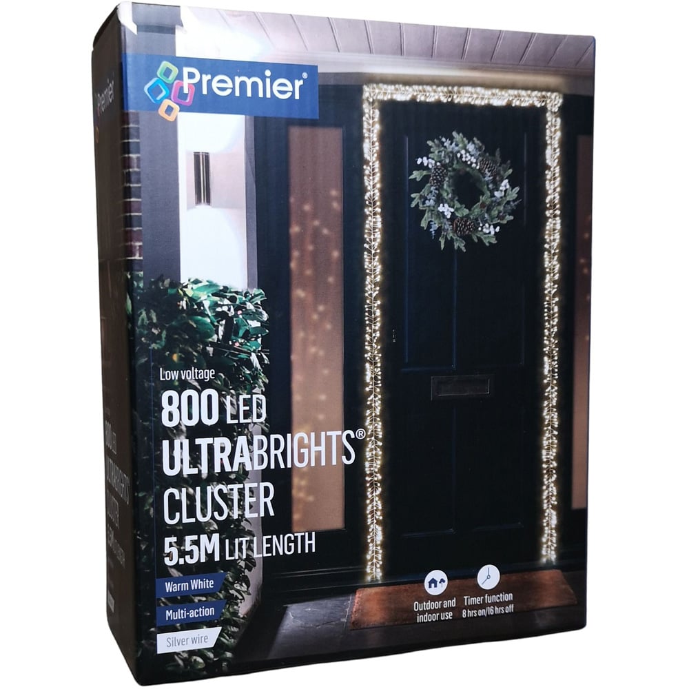 Premier UltraBrights 800 Warm White LED Silver Pin Wire Cluster Light 5.5m Image 6