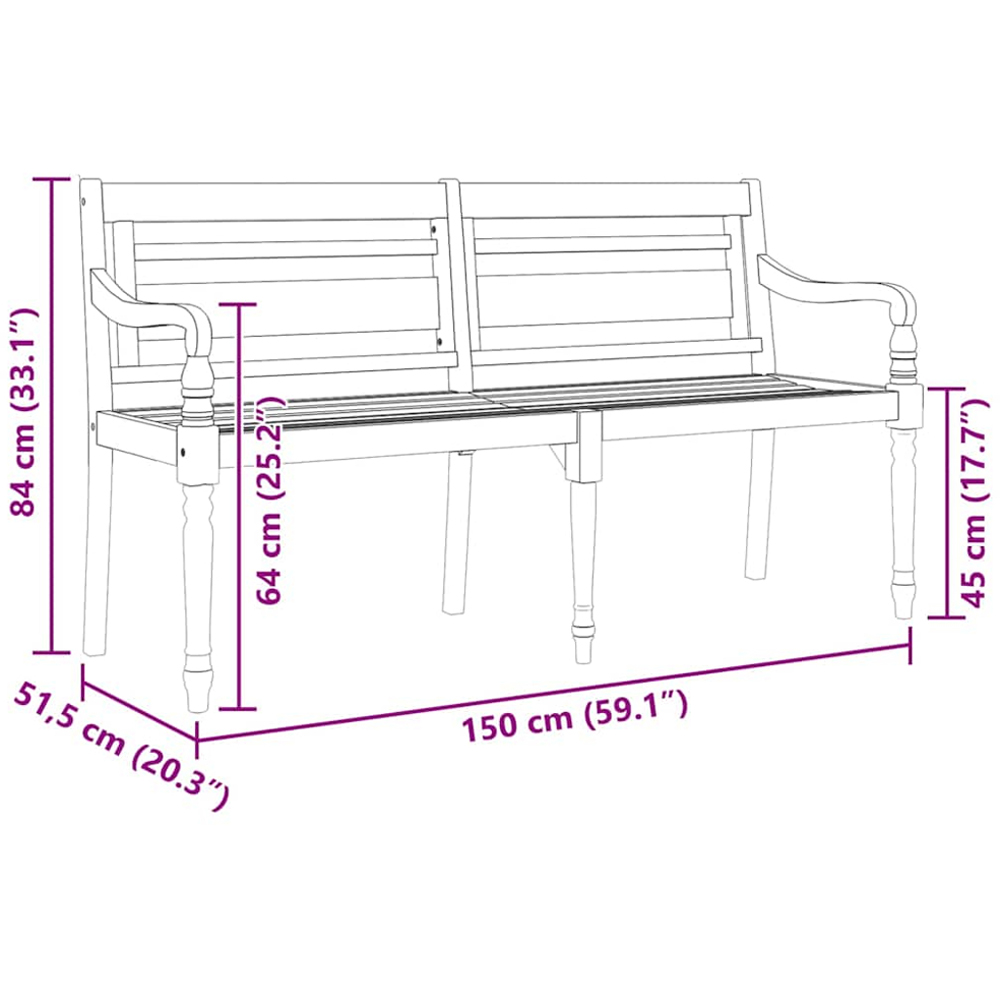 vidaXL Brown Solid Wood Teak Batavia Bench 150cm Image 6