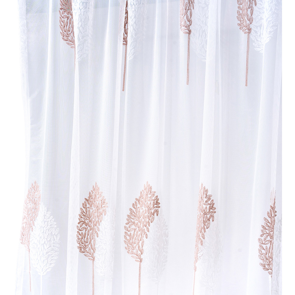 Living and Home Semi-Sheer Embroidered Leaf Curtains 100 x 200cm Image 3