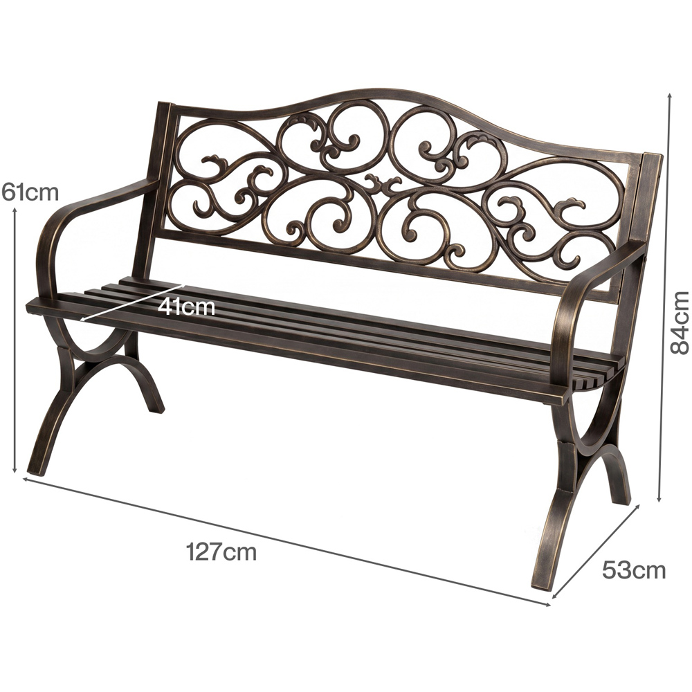 Levede 2-3 Seater Bronze Floral Metal Garden Bench Image 9
