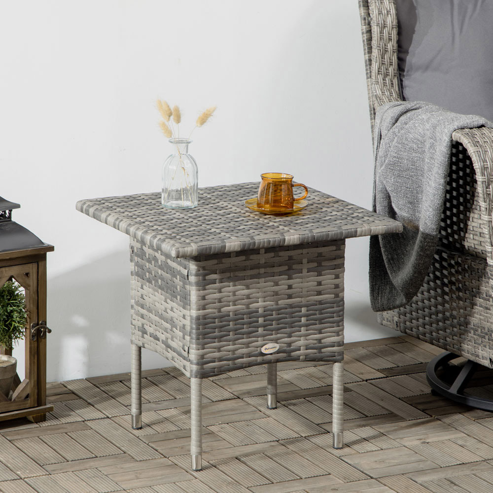 Outsunny Grey Rattan Side Table Image 1