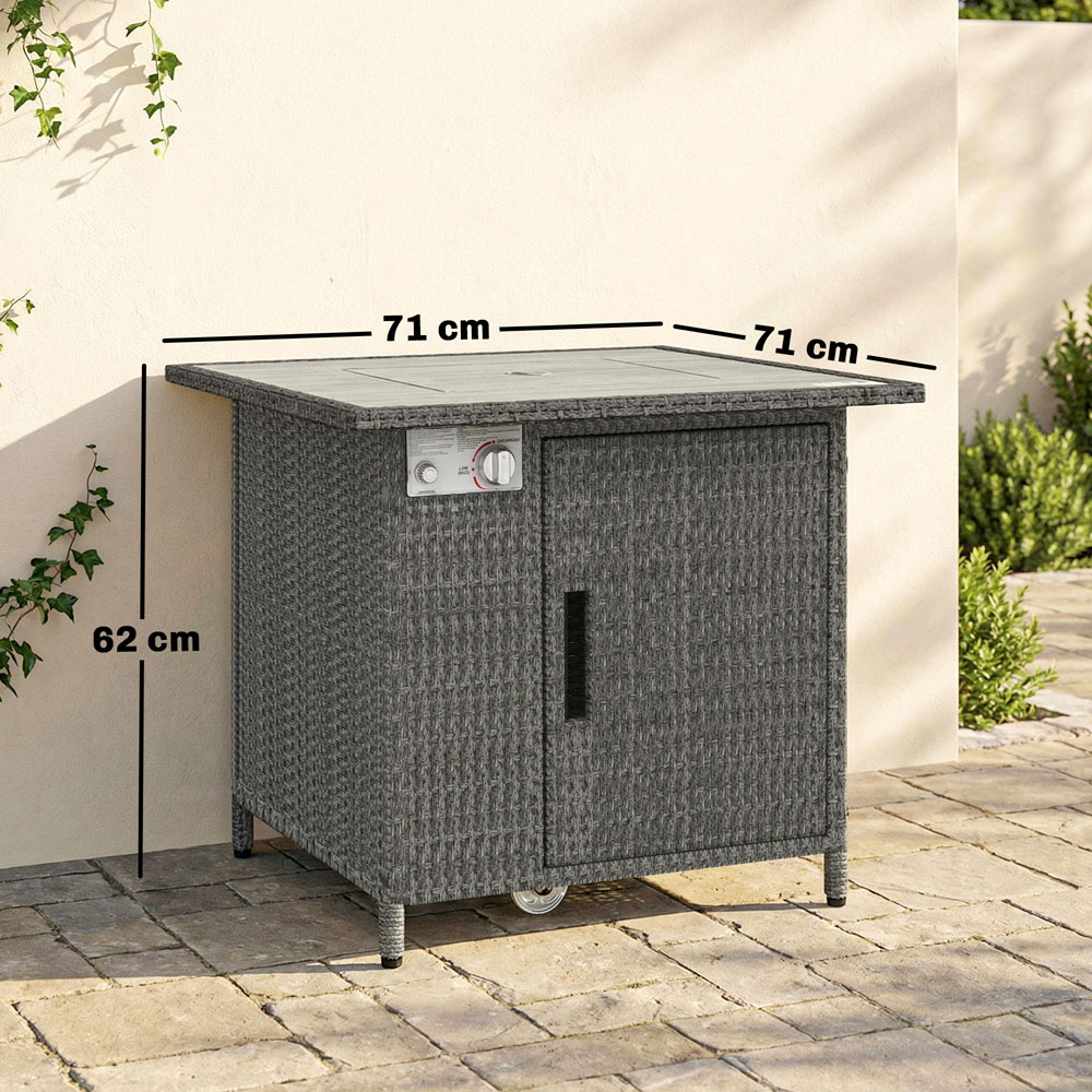Outsunny Grey 50000 BTU Rattan Gas Fire Pit Table with Rain Cover and Wind Guard Image 9
