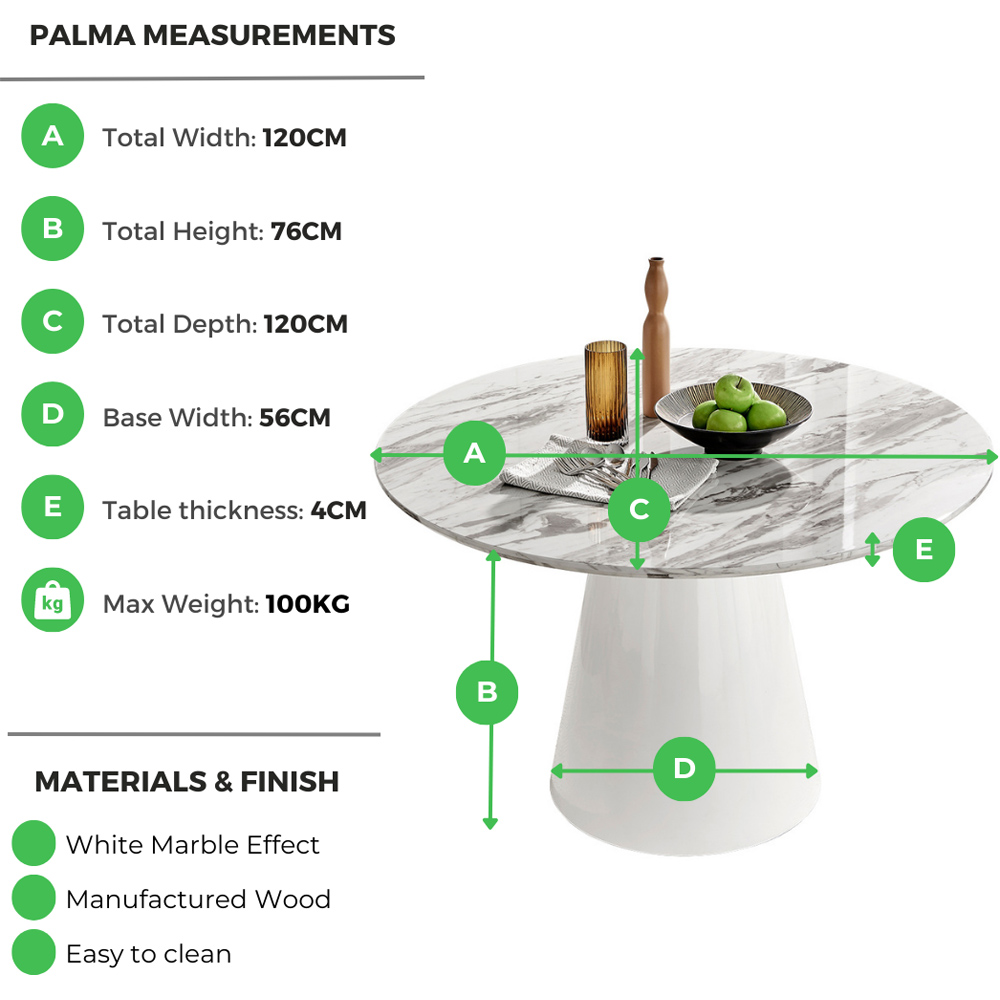 Furniturebox Nova 6 Seater Round Dining Table White Marble Effect Image 8