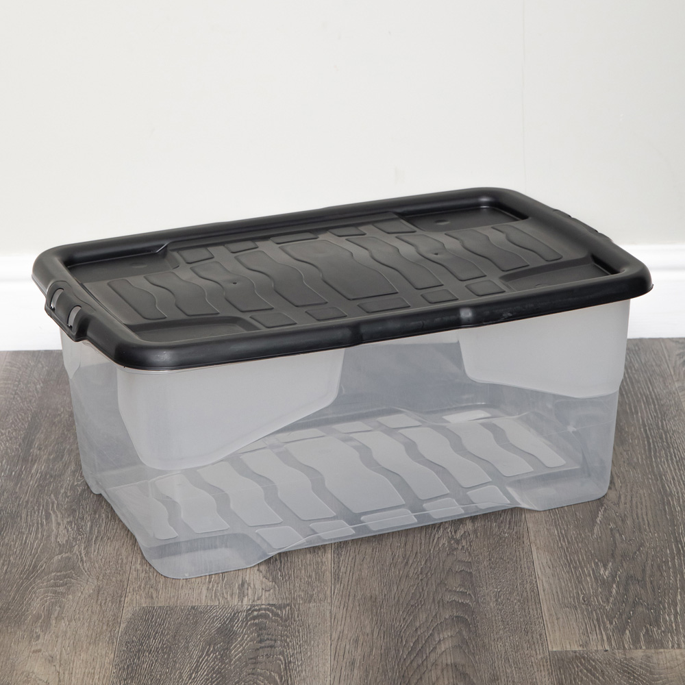Samuel Alexander 42L Clear Stackable Nestable Design Storage Box with Black Lid Image 2