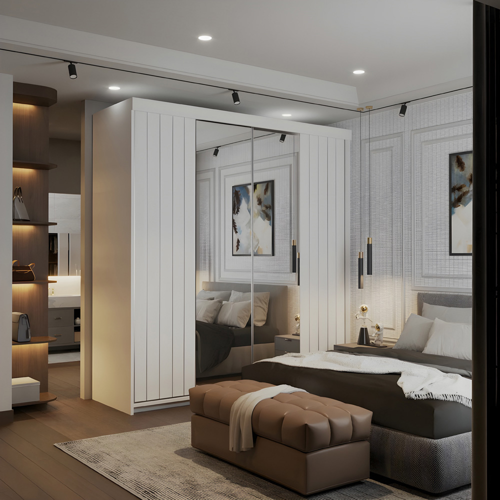 Sliding Wardrobes 4U 2 Sliding Door White Modern Silver Trim Mirrored Wardrobe 200cm Image 3