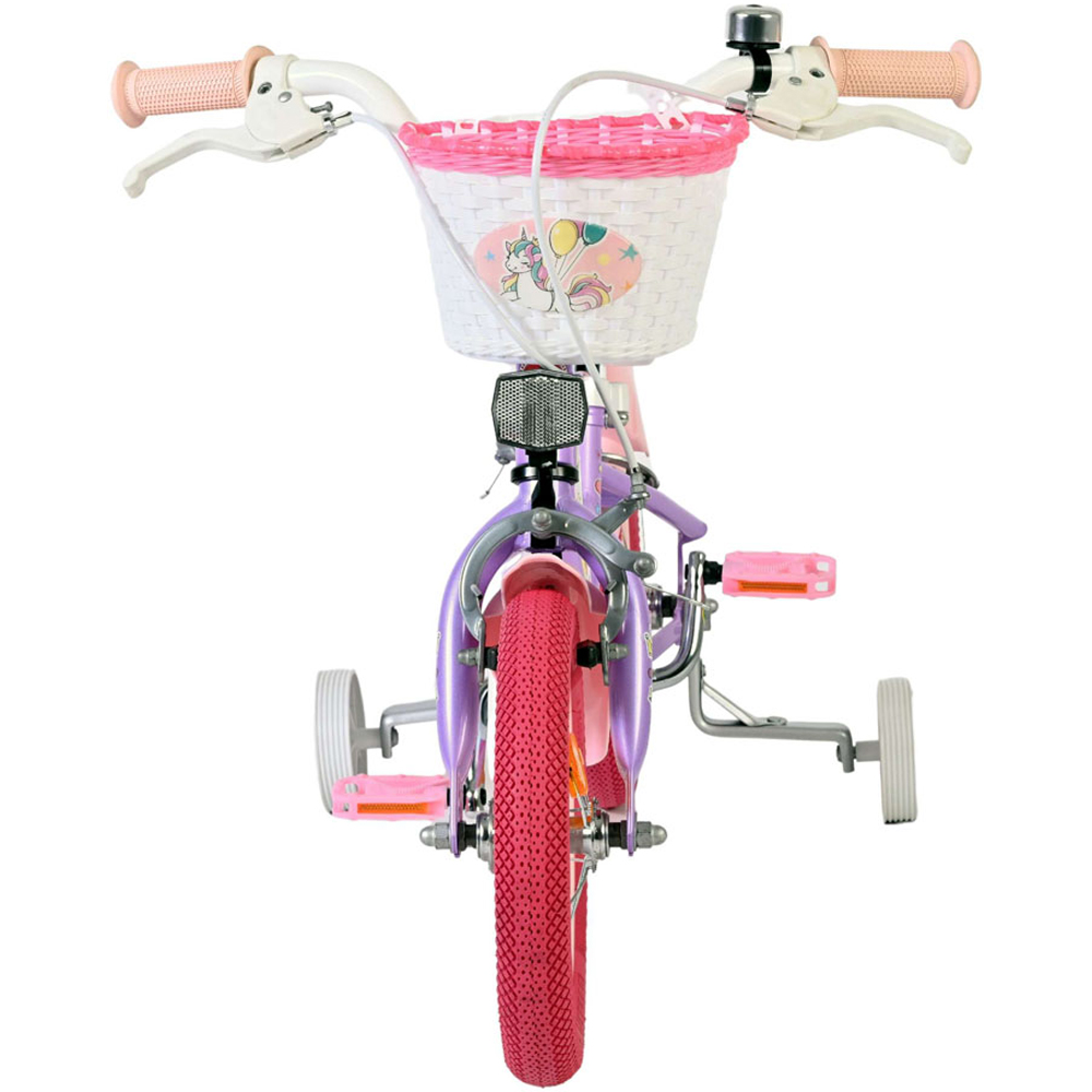 Volare Unicorn Kids 12 inch Purple and Pink Bike with Stabilisers Doll Seat and Basket Image 3