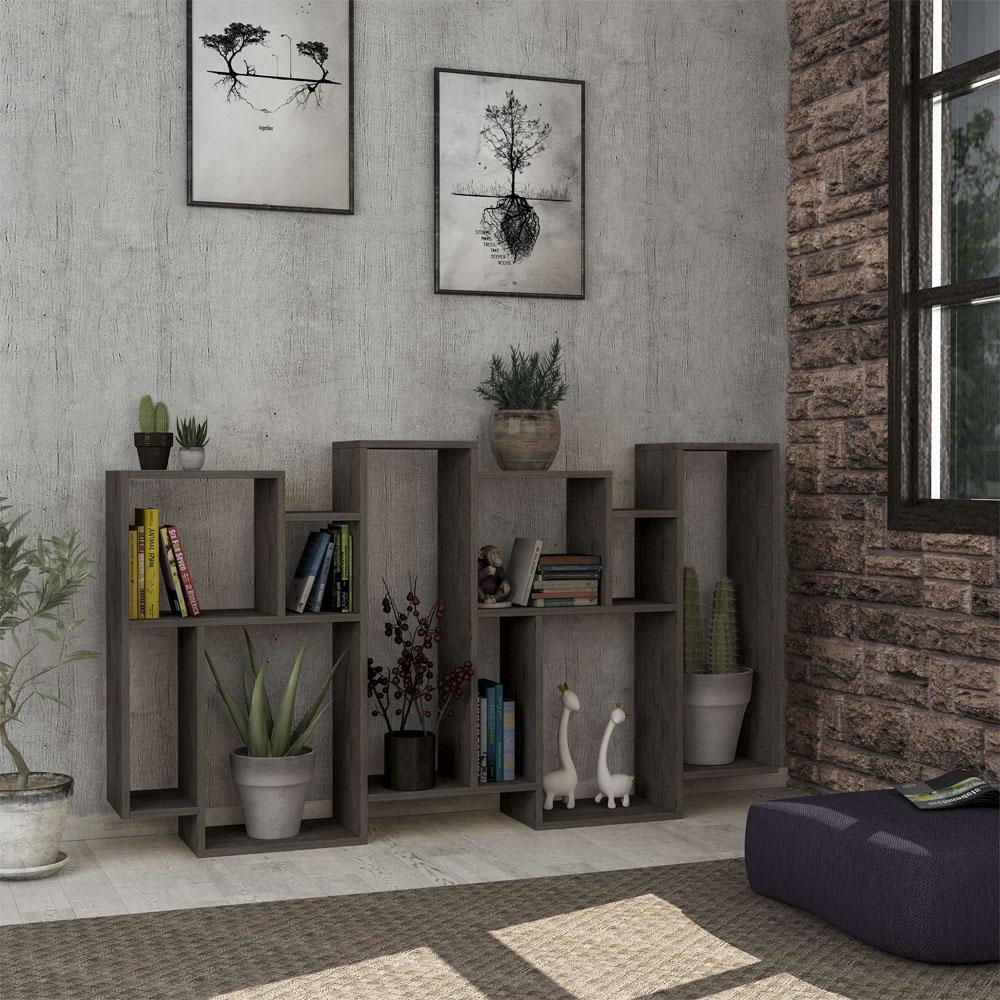 Decortie Karmato Dark Coffee 10 Compartment Tall Bookcase Display Unit Image 4