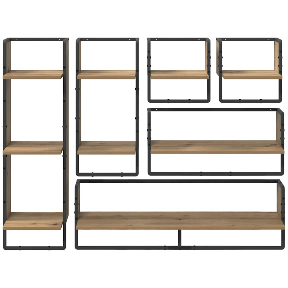 vidaXL 9 Shelf Artisan Oak Wall Shelf Set of 6 Image 9