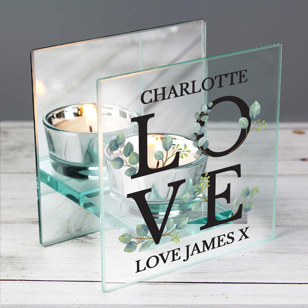 Personalised Memento Personalised Botanical Mirrored Glass Tea Light Holder Image 3
