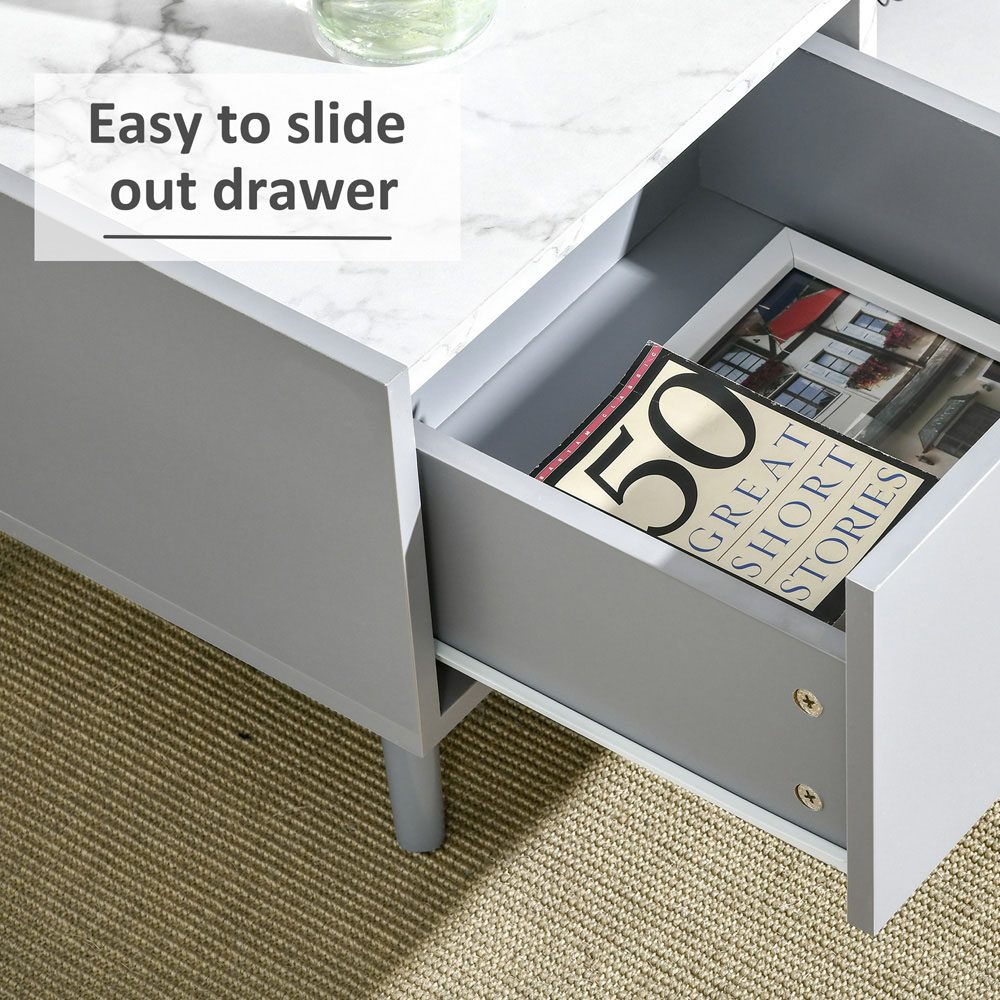 Portland Single Drawer Single Shelf Grey and White Marble Effect Coffee Table Image 7