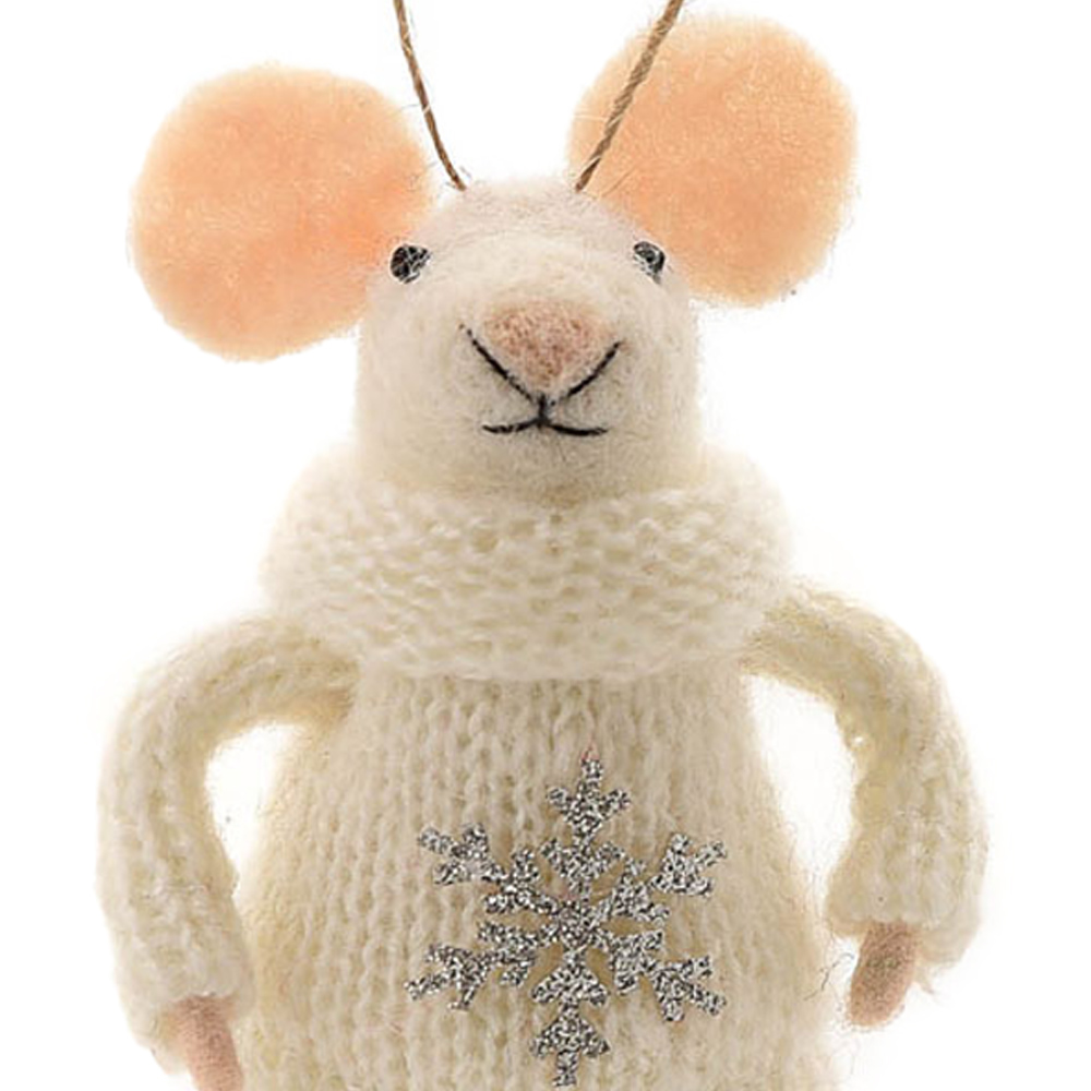 The Christmas Gift Co White Felt Mouse in Snowflake Jumper Decoration Small Image 2