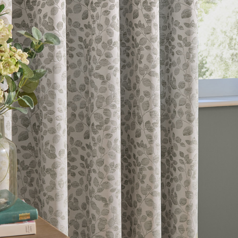 Wylder Grace Leaf Mist Grey Jacquard Fully Lined Eyelet Curtains 229 x 229cm Image 4