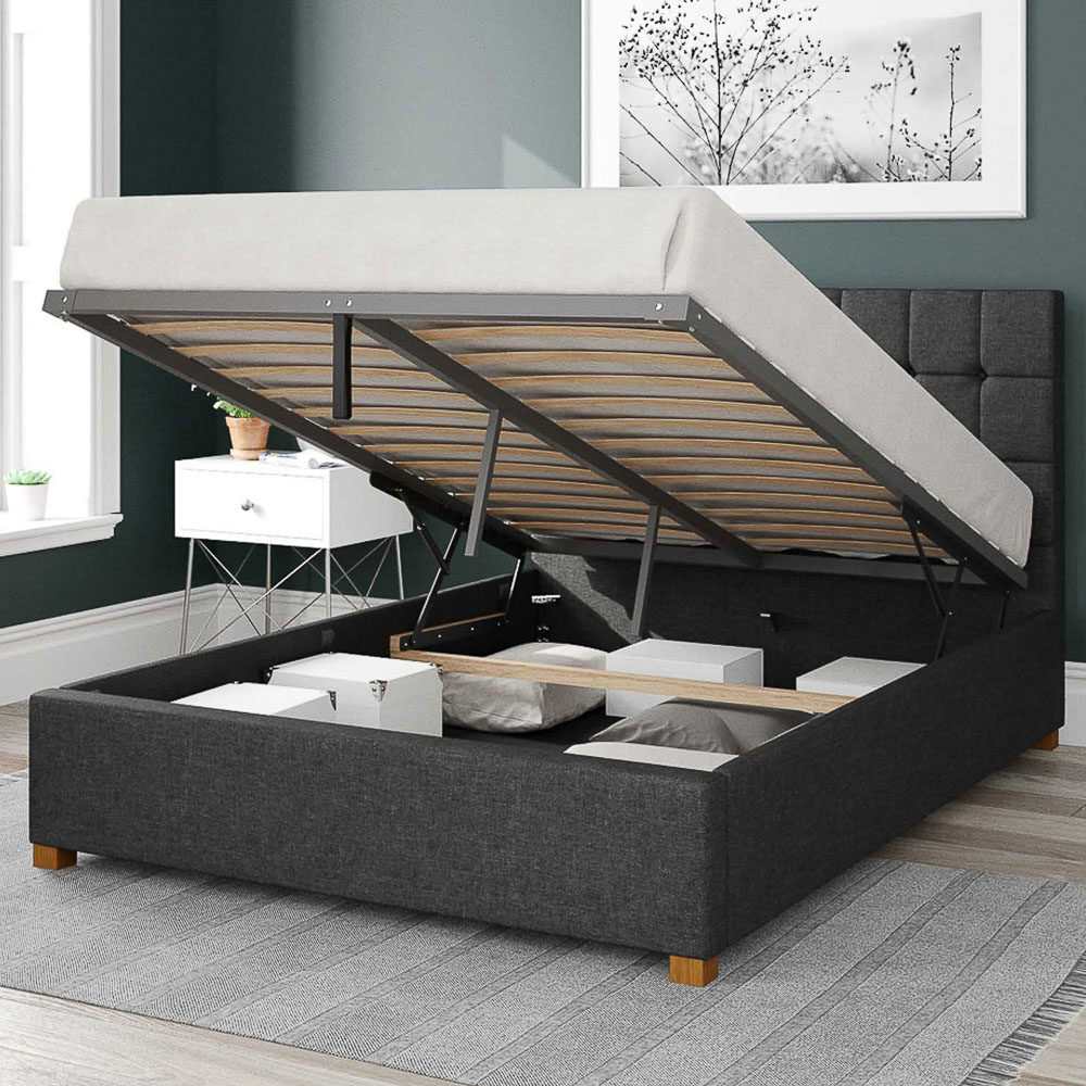 Aspire Sinatra King Size Charcoal Saxon Twill Ottoman Bed Image 2