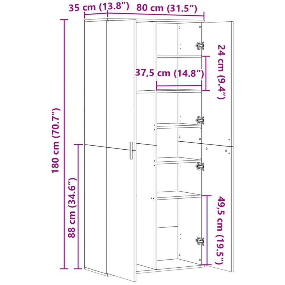 vidaXL 2 Door White Tall Highboard Image 8