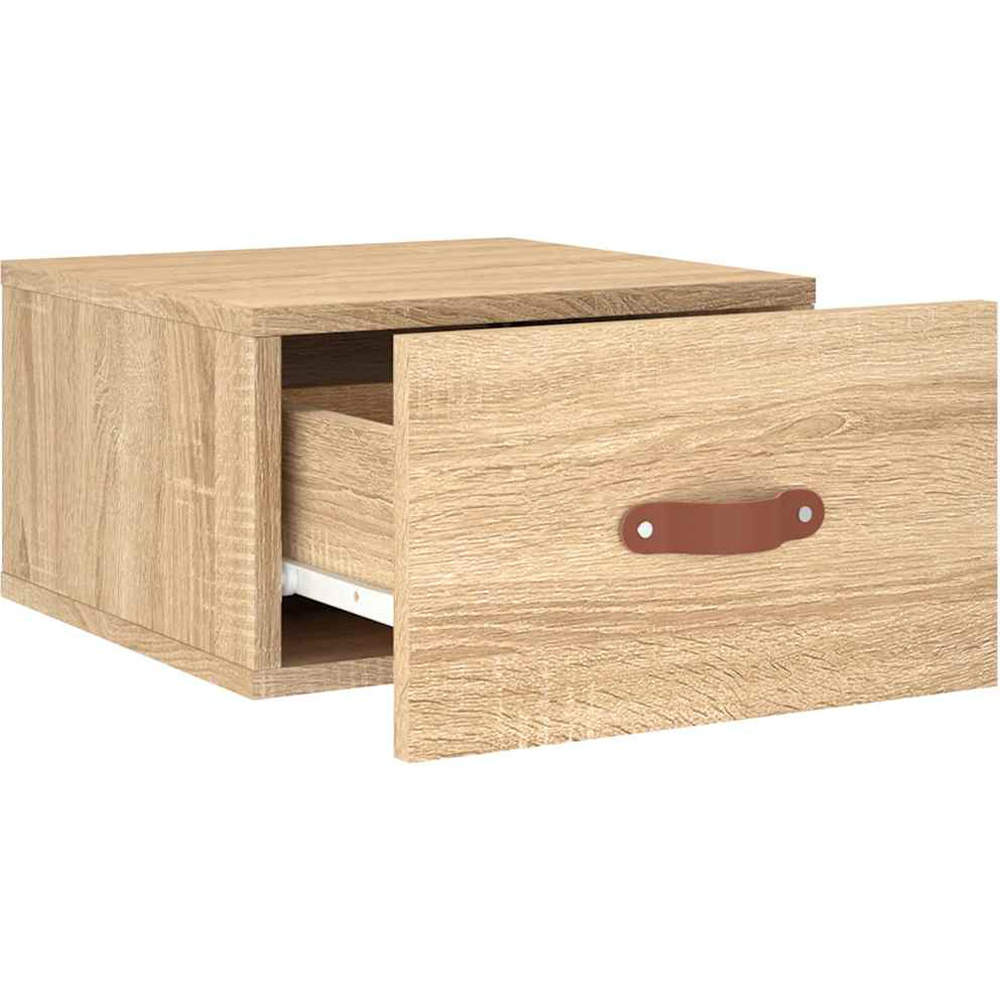 vidaXL Single Drawer Sonoma Oak Wall Mounted Bedside Cabinet with Brown Handle Image 4