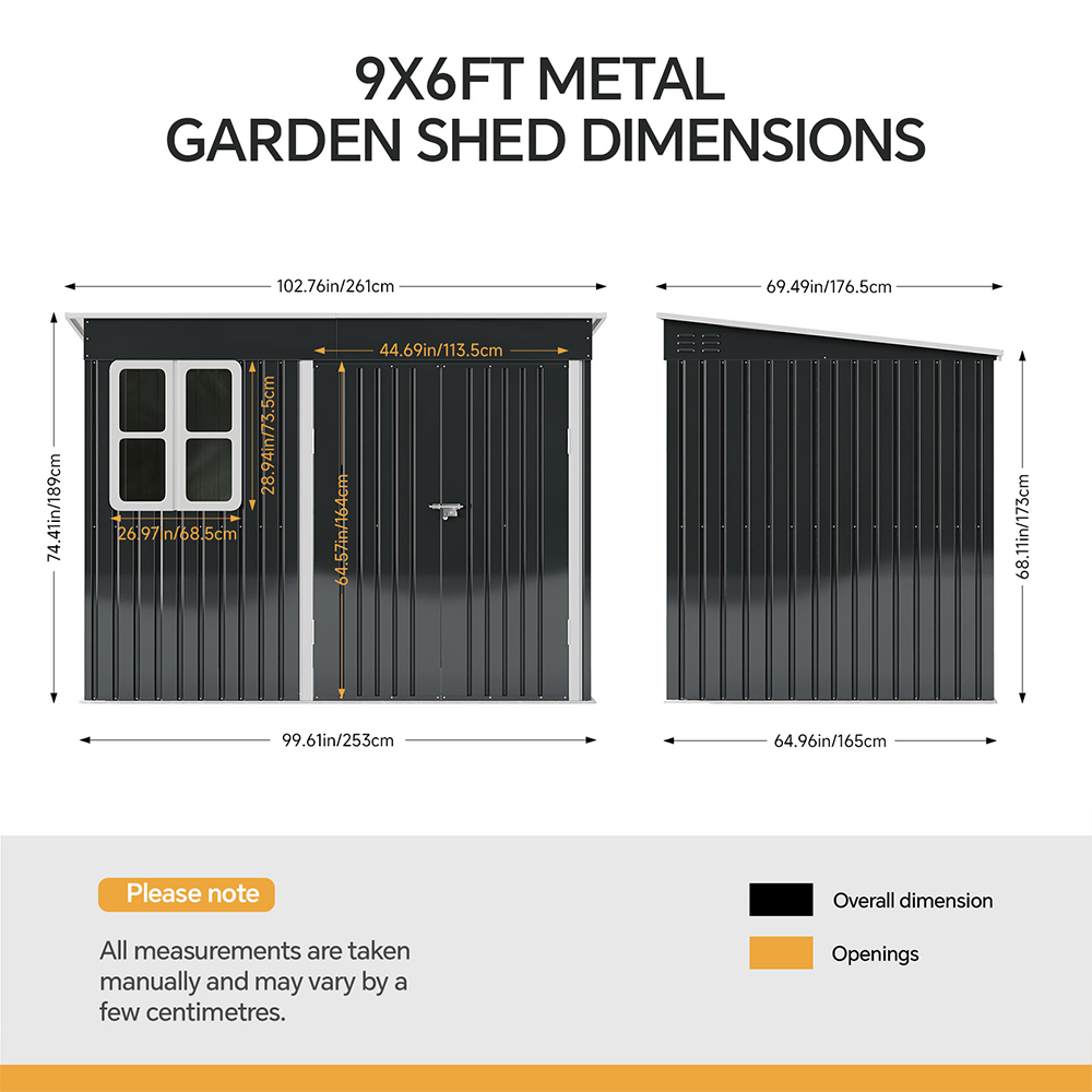 Living and Home 9 x 6ft Anthracite Metal Pent Garden Storage Shed Image 6