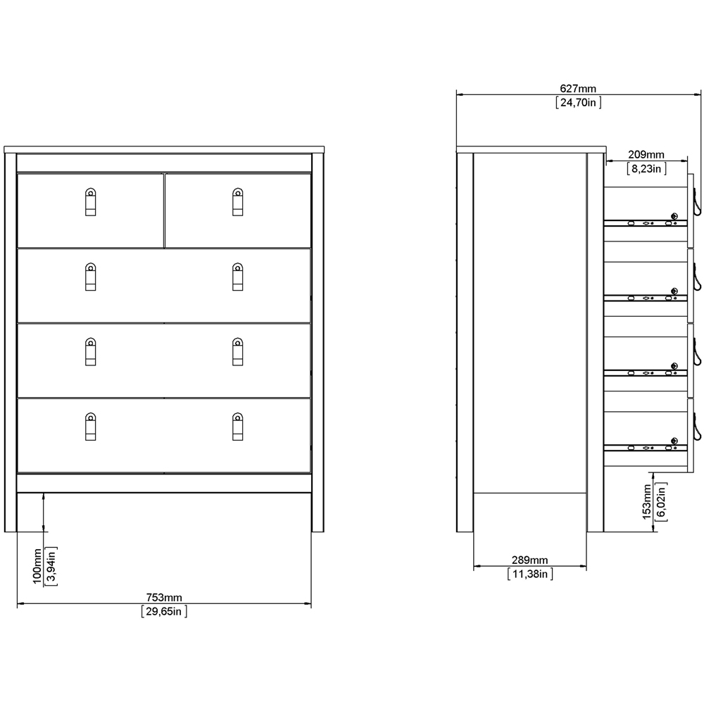 Florence Barcelona 5 Drawer Matt Black Chest of Drawers Image 8