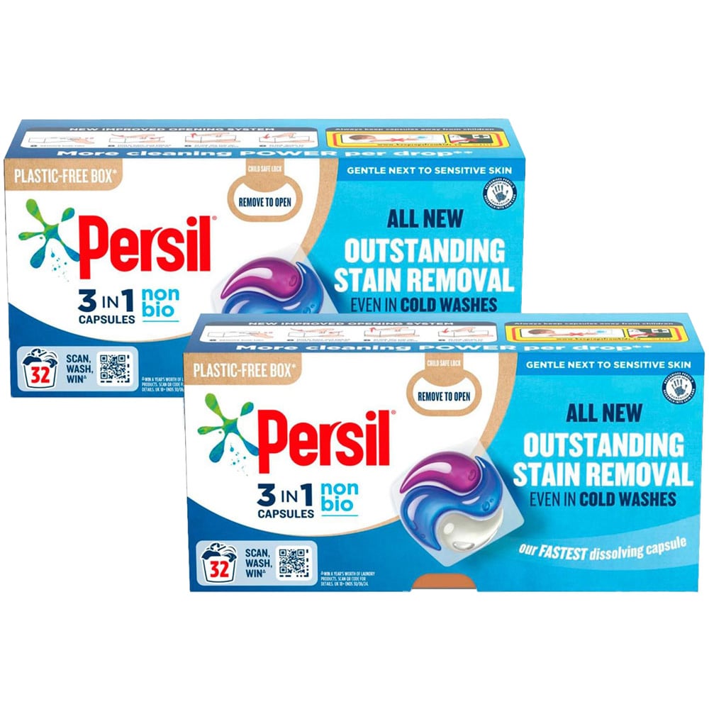 Persil 3 in 1 Non Bio Washing Capsules 32 Washes 675.2g 2 Pack Image 1