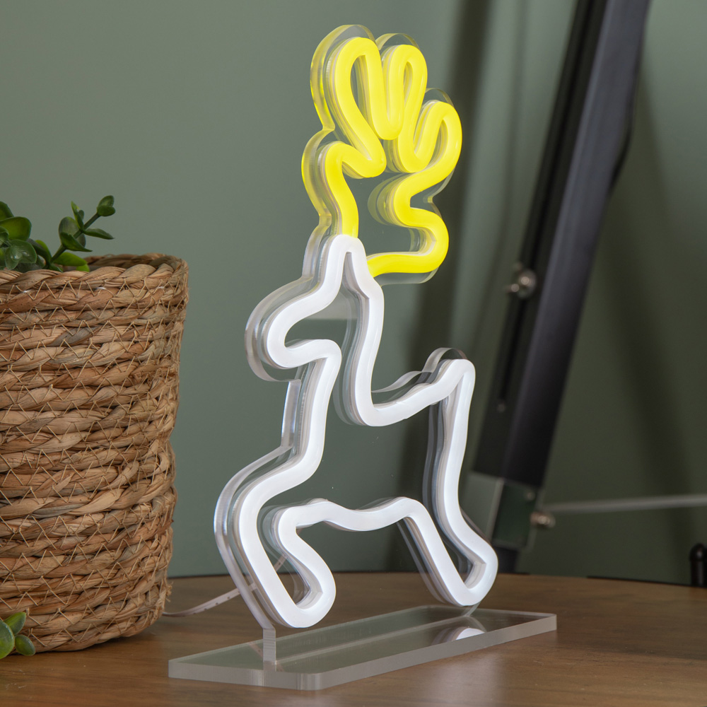 Premier Yellow and White LED Reindeer Table Top Neon Sign 25 x 19cm Image 4