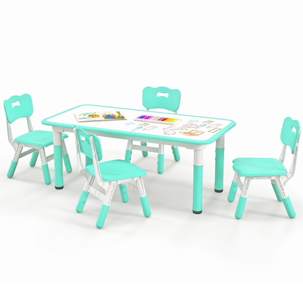 Costway Green 4 Seater Kids Table and Chair Set with Graffiti Desktop Image 2