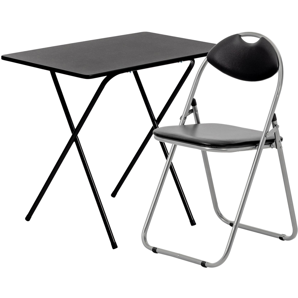 Harbour Housewares Black Wooden Foldable Desk and Chair Set Image 2