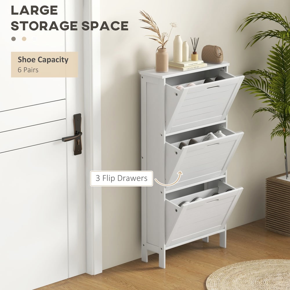 HOMCOM 3 Drawer White Narrow Flip Shoe Storage Cabinet Image 7