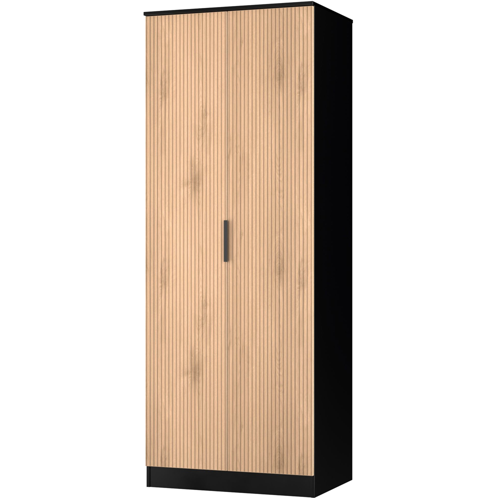 Crowndale Java 2 Door Slatt Effect and Black Tall Wardrobe Ready Assembled Image 4