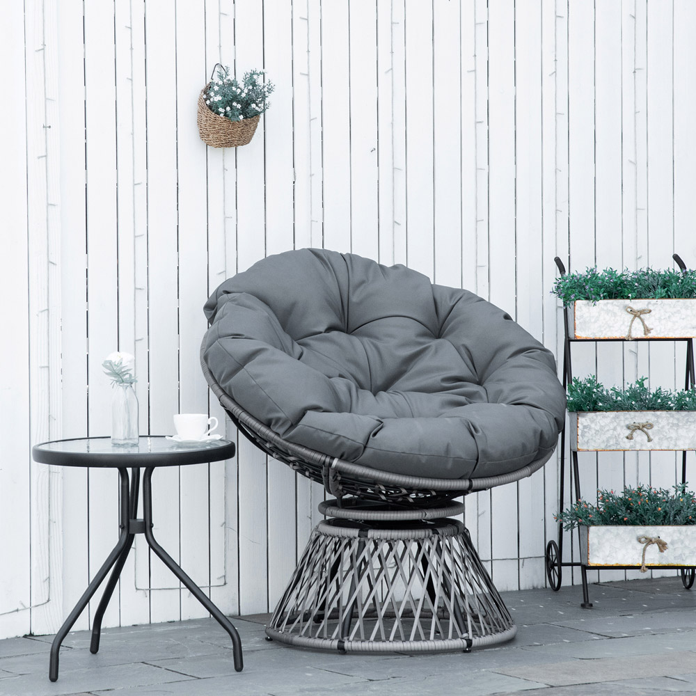 Outsunny Grey 360° Swivel Rattan Chair with Padded Cushion Image 7