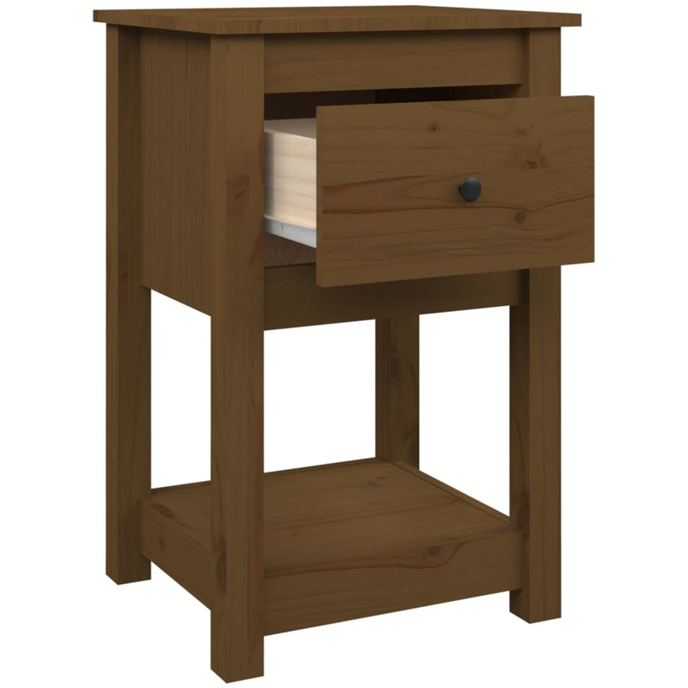 vidaXL Single Drawer Honey Brown Solid Pine Bedside Table Set of 2 Image 6