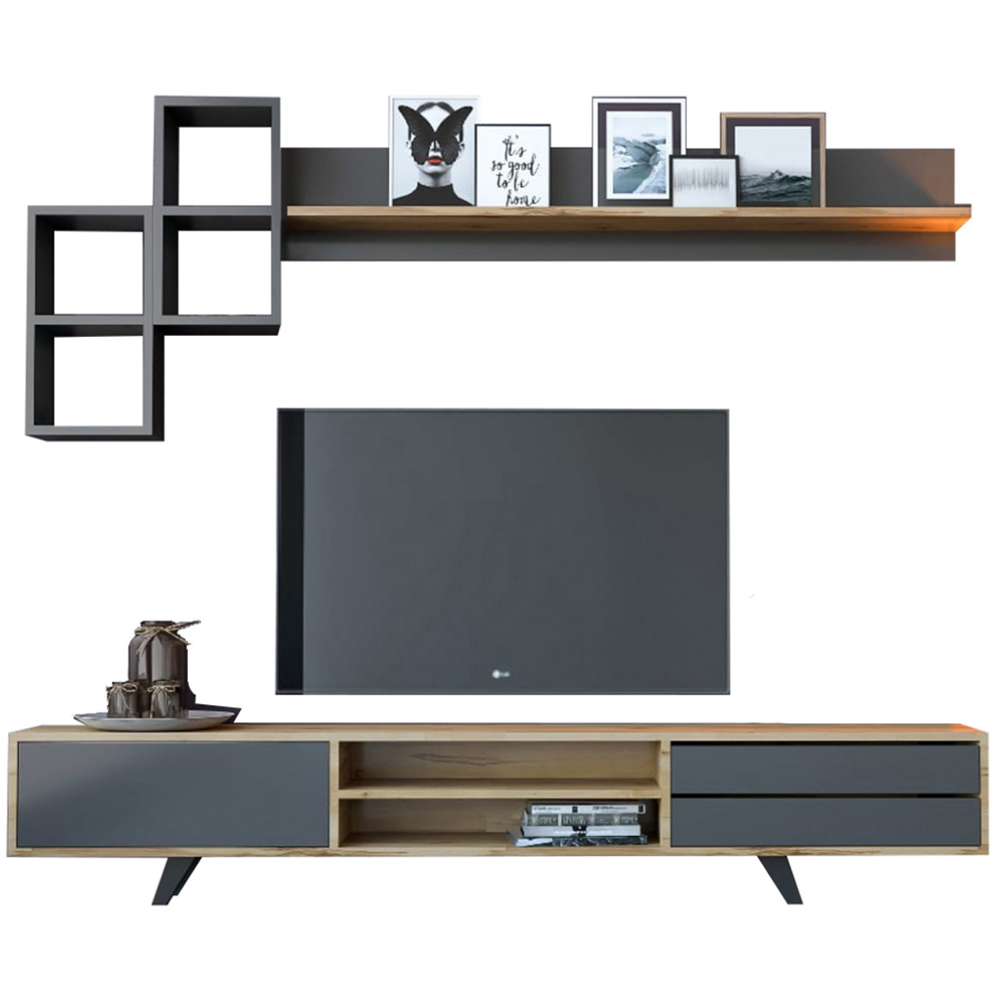 Evu Malmo Single Door 2 Drawer Anthracite Oak TV Unit Image 2