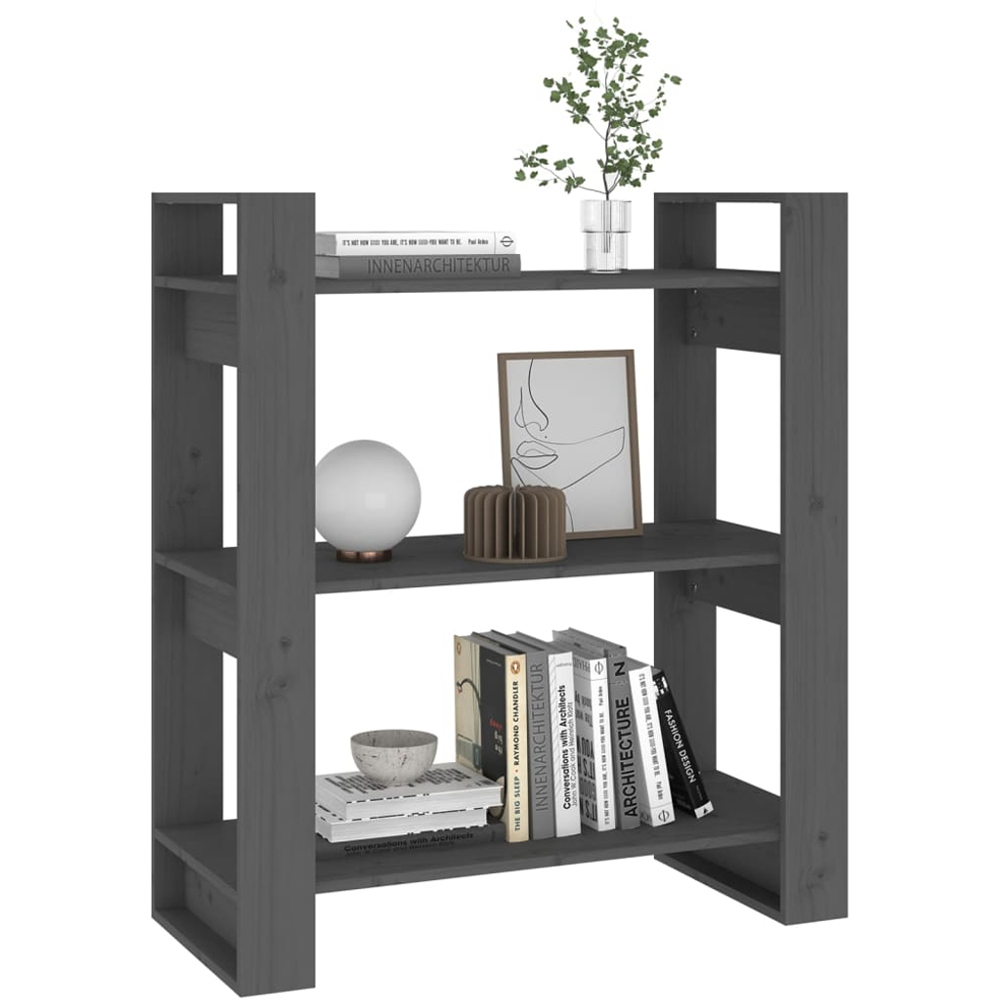 vidaXL 3 Shelf Grey Solid Pine Wood Bookcase Image 4