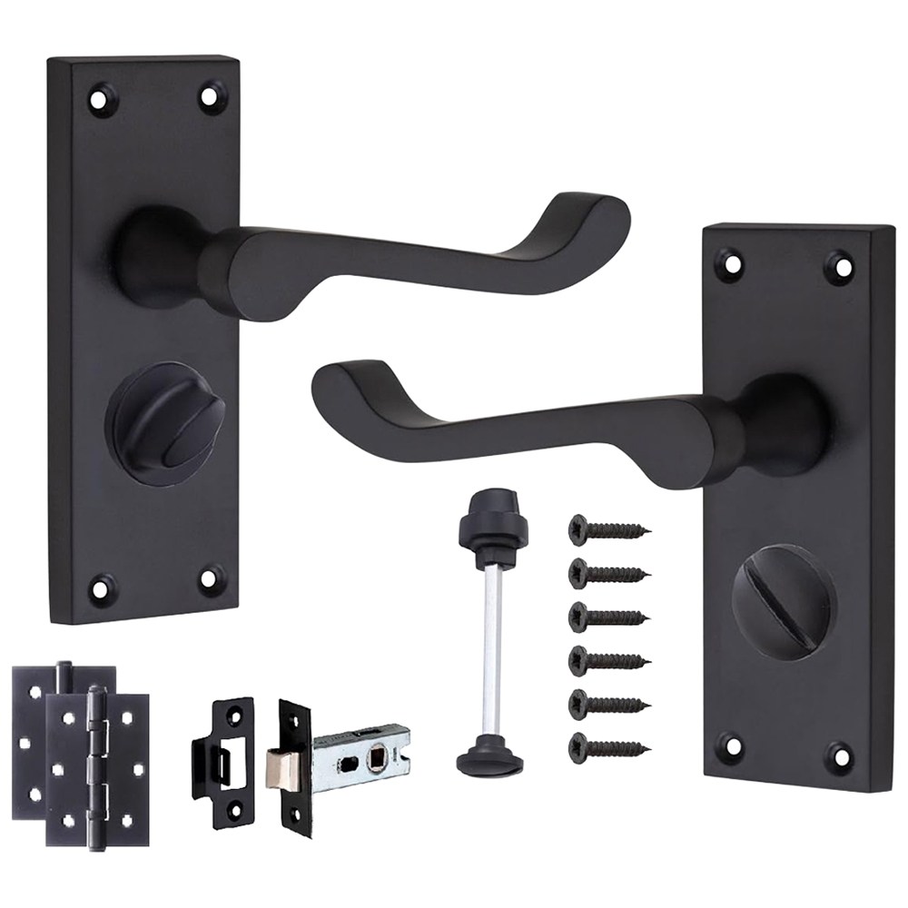 Golden Grace Matt Black Victorian Scroll Privacy Handle Door Handle Set 120 x 40mm Image 1