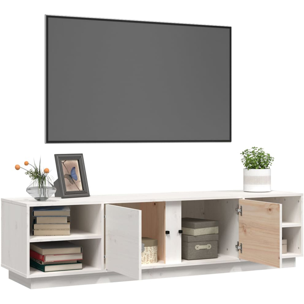 vidaXL 2 Door 4 Shelf White Solid Pine Wood TV Cabinet Image 5
