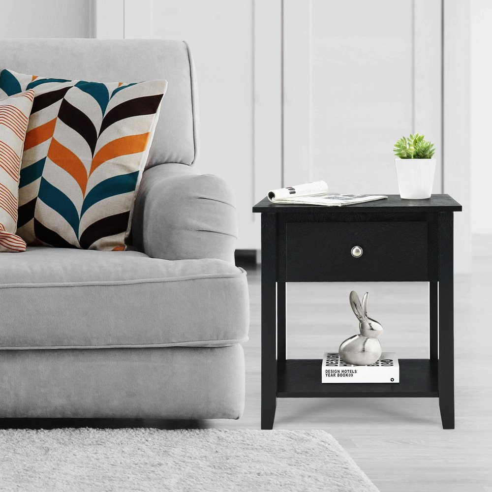 Costway Single Drawer Single Shelf Black Accent Table Image 4