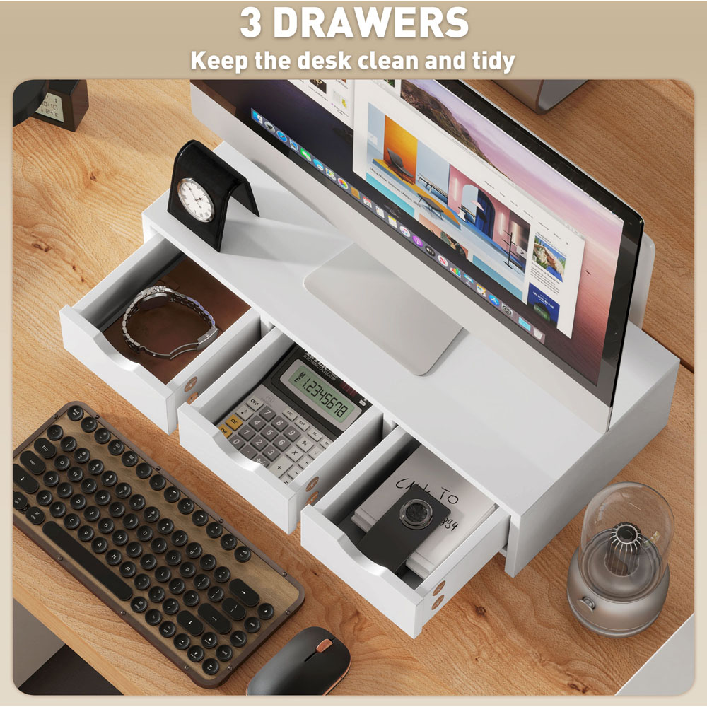 HOMCOM 3 Drawer White Monitor Stand Riser Image 6