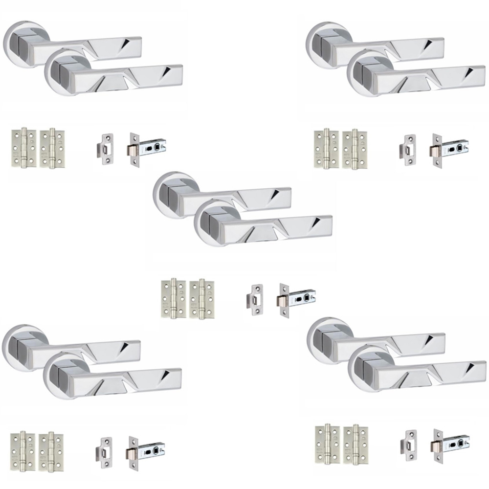 Golden Grace Polished Chrome Modern Nova Door Handle Set 5 Pack Image 1